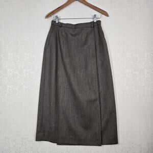 VTG Lands' End 100% Wool Maxi Midi Wrap Skirt sz 12* Brown Preppy Academia